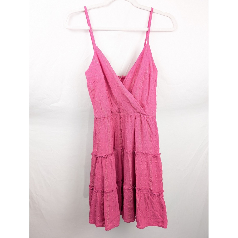 Polka Dot Fairy Tiered Mini Dress Size XS Hot Pink Coquette Preppy Metallic Twee - Picture 2 of 9